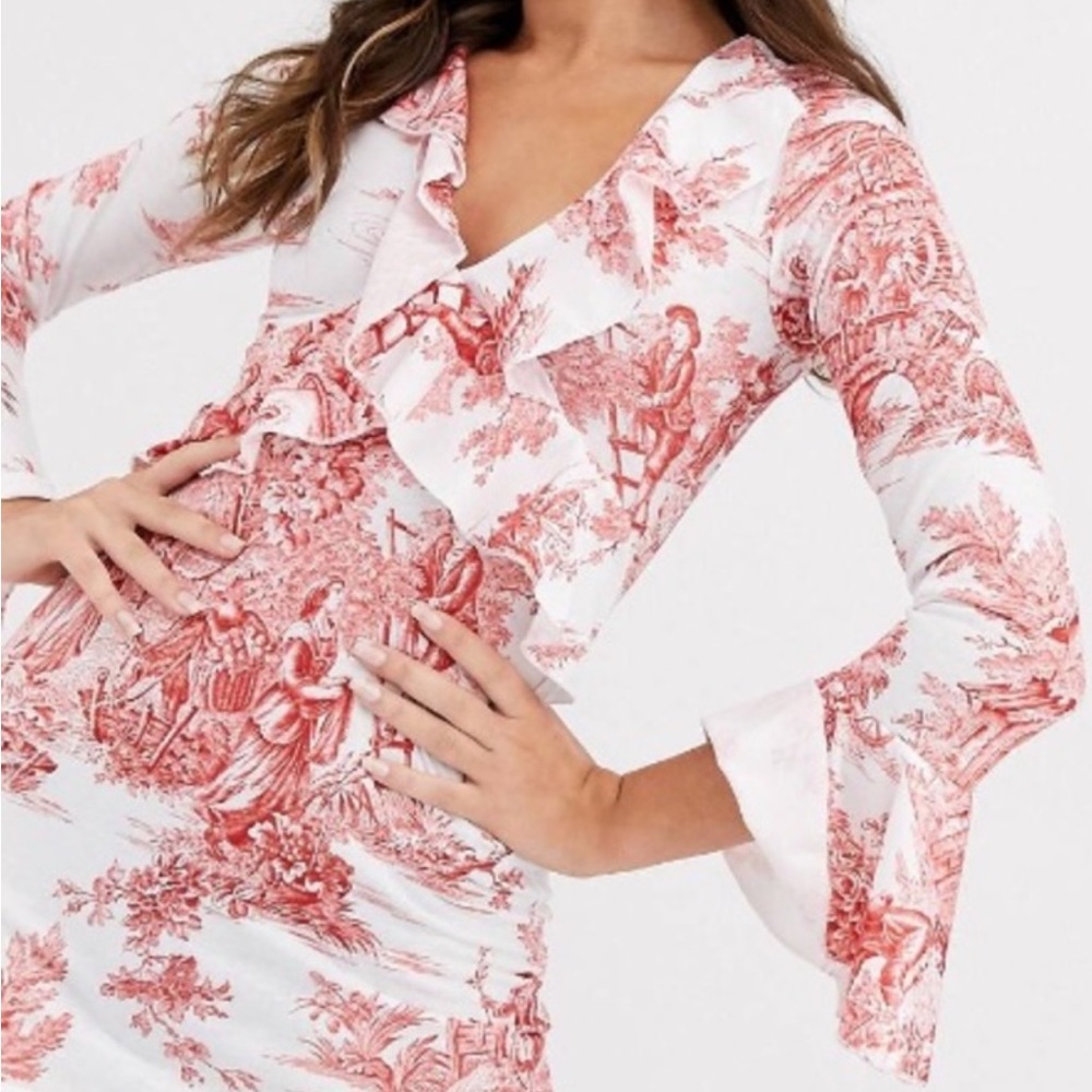 NWT misguided frill tea party dress pink porcelain print